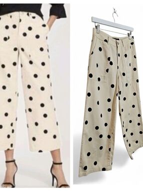Who What Wear Polka Dot Wide Leg Pants High Rise Ivory Black Size 4